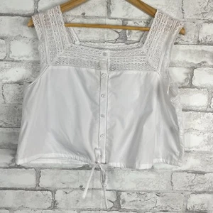 Top corto blanco con ribete de encaje 100 % algodón J.CREW NUEVO CON ETIQUETAS MEDIANO CA606 - Imagen 1 de 8