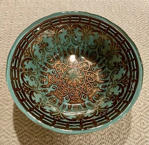 Exquisite Vintage türkische Kunst umgekehrte Malerei GLASSCHALE & TELLER geprägtes Mandala - Bild 1 von 6