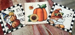 3 Dekokissenbezüge Erntedank 18x18 Herbst Kürbisse Wichtel Sonnenblumen - Bild 1 von 4