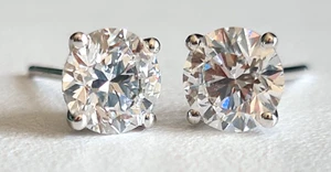 2.00 Ct Round Lab Grown D VVS2 Diamond Earrings 14K White Gold IGI Certified - Picture 1 of 7