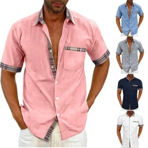 Buttons T-shirt Summer Short Sleeve Casual Pocket Mens Shirts Tops Loose Blouse - Picture 1 of 20