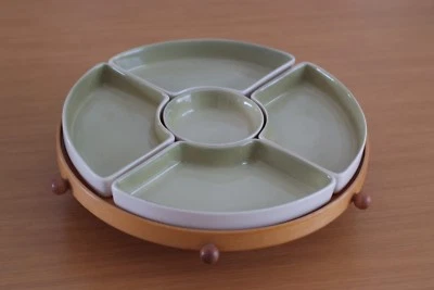 Olive Green, Teak Mid Century Lazy Susan, Scandinavian, Rare, Vintage , Retro,  - Image 1 of 4