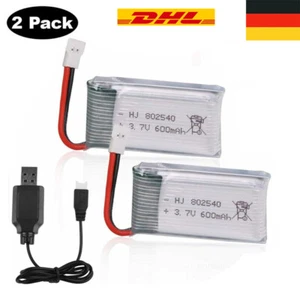 2 x 3,7V 600mAh Lipo Akku XH2,54 Stecker mit Ladegerät für RC Drohne Quadcopter - Bild 1 von 8
