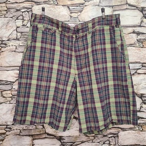 Vintage Mens High Rise Chino Shorts Size 34 Green Plaid Fatigue Division RG-1 - Imagen 1 de 15