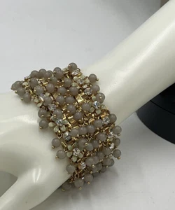 J. Crew Cluster Crystal Flowers Grey Lucite Beads Signed Statement Bracelet - Picture 1 of 12
