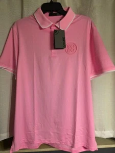 NWT $120 G/Fore Circle G Embossed Logo Tech Golf Polo L  Pink White - Picture 1 of 3
