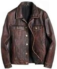 Men's Trucker Brown Leather Biker Jacket | Handmade Café Racer vintage Jacket