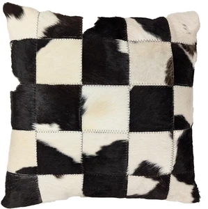 Natural Leather Cowhide Patchwork Decorative Pillow 18 x 18 - Picture 1 of 6