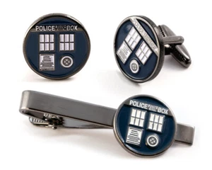 Tardis Krawattenklammer Doctor Who Manschettenknöpfe Time Lord Hochzeit Bräutigam Manschettenknöpfe - Bild 1 von 4