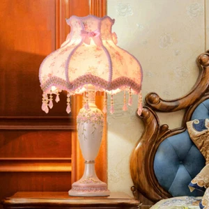 French Romantic Table Lamp Retro Single Bulb Fabric Bedside Light Classical Lamp - Picture 1 of 11
