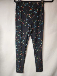 Christmas Holiday OS Leggings Solid Black Background Christmas Lights Holiday - Picture 1 of 4