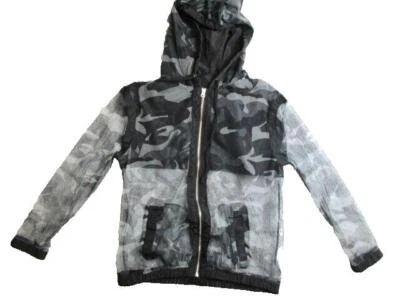 Chaqueta New Look Mujer Mediana Negra Camuflada Cremallera Completa Sudadera con Capucha Rejilla Transparente Foto 1 de 4