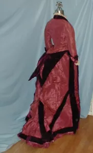Regal Antique Bustle Ballgown Dress Victorian 1870's Mauve Silk Velvet Trim - Picture 1 of 11