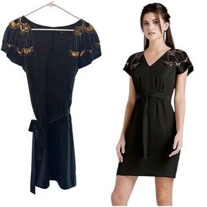 Gianni Bini schwarzes Damenkleid mit V-Ausschnitt verziert und Flatterärmeln - Größe 10 - Bild 1 von 13