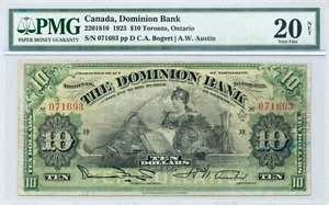 1925 $10 Dominion Bank - Very Fine, PMG VF 20 - Picture 1 of 2