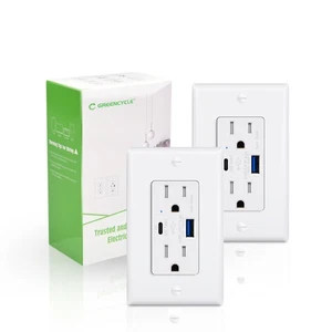 USB C Outlet Fast Charger 6.5A Duplex Receptacle 20V Tamper Resistant TR White - Picture 1 of 8
