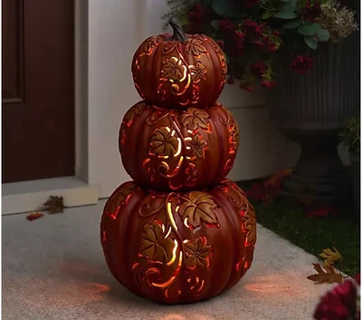3-Piece Indoor/ Outdoor Flicker Flame Stacking Pumpkins Valerie Parr Hill QVC - Image 1 of 3