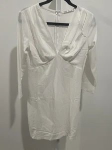 Fraiche by J Long Sleeve V-Neck Bodycon Dress - White - size Medium - Picture 1 of 5