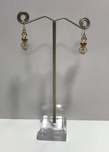 10k JCM Yellow/Rose Gold Delicate 3 Heart Dangle Hook Earrings - Picture 1 of 14