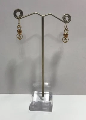 10k JCM Yellow/Rose Gold Delicate 3 Heart Dangle Hook Earrings - Image 1 of 4