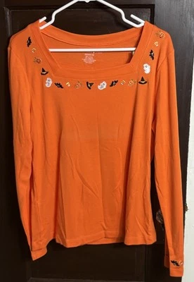 Top Mountain Lake Naranja Halloween Diseño Otoño MEDIANO NUEVO CON ETIQUETAS Foto 1 de 4