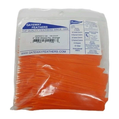 100 Pack Gateway Feathers 4" Right Wing: Shield Fluorescent Flo Orange 400RSSFO - Image 1 of 3