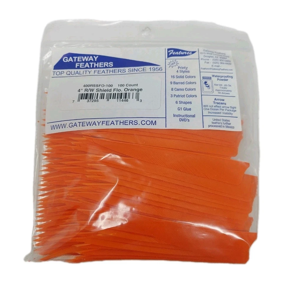 100 Pack Gateway Feathers 4" Right Wing: Shield Fluorescent Flo Orange 400RSSFO - Image 1 of 3