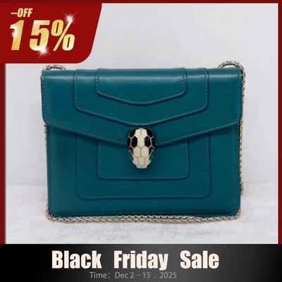 Auténtico bolso de hombro de cuero mediano verde pavo real Bvlgari Serpenti Forever Foto 1 de 4