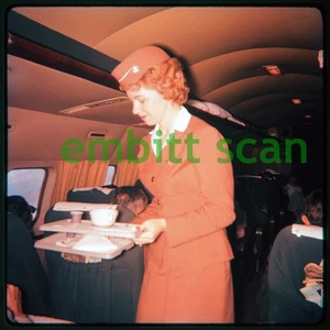 Original Slide, American Airlines Airliner Cabin Scene & Stewardess, 1950s - Picture 1 of 2