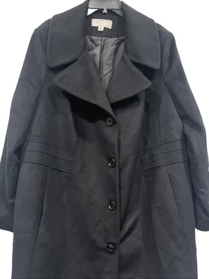 Gabardina Anne Klein de un solo pecho mezcla lana cachemir negra para mujer 2X Foto 1 de 4