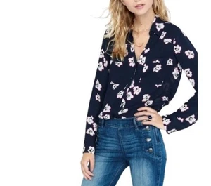 Express Damen The Portofino Shirt in Marine Blumen Riegelärmel Taschen S Neu - Bild 1 von 3
