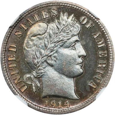 Barber Dime 1914 NGC Proof-66+! Absolutely Stunning PQ (Premium Quality) Gem! - Image 1 of 4