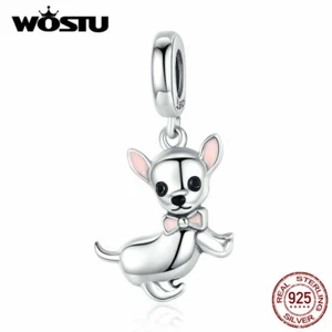 Wostu 925 Sterling Silver Beads Bracelet Charms Chihuahua Animal Pendant Jewelry