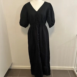 SUSSAN Maxi Dress Sz 8 Linen/cotton Short Sleeve Elastic Waist Buttons As New - Picture 1 of 9