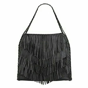 Bolso de Mano Hobo de Cuero Vegano Sondra Roberts Flecos Negro ~¡LEER!!! - Imagen 1 de 22