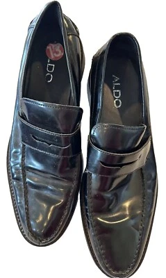 ZAPATO DE VESTIR ALDO PARA HOMBRE CUERO NEGRO TALLA 13 SIN CORDONES MOCASINES OXFORD PENNY COMO NUEVO Foto 1 de 4
