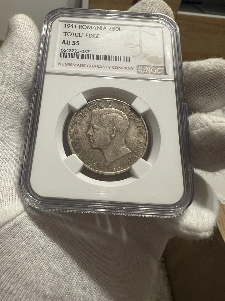 250 Lei 1941 TPT "Totul Edge", Silver, Romania NGC AU55 - Image 1 of 4