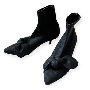 Loeffler Randall Kassidy Stretch Kitten-heel Booties With Bow In Black Metallic