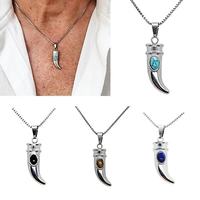 Collana da uomo in acciaio inox ciondolo artiglio con catenina e pietra dura per - Immagine 1 di 4