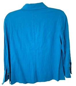 Evan Picone Button Down Shirt Womens Medium M Turquoise Linen Cotton Sparkles - Picture 1 of 8