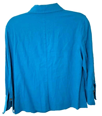 Evan Picone Button Down Shirt Womens Medium M Turquoise Linen Cotton Sparkles - Image 1 of 4