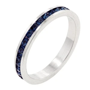 18K W GOLD EP SAPPHIRE ROUND ETERNITY RING sizes 5-10 u choose - Picture 1 of 1