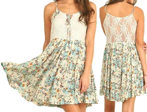Umgee Kleid Gr. M Blumen Fee transparenter Rücken creme Spitze Relaxed A-Linie Damen neu - Bild 1 von 6
