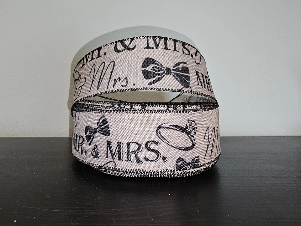 Wedding WIRED ribbon 2" Mr. Mrs. WIRED ribbon 5 Yards~ ships free! - Image 1 of 1