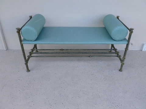 WONDERFUL LARGE ILANA GOOR HAND STITCHED LEATHER AND HAND FORGED IRON BENCH - P Cover