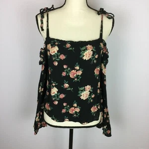 Blusa mujer American Eagle nueva sin etiquetas talla M hombro frío negra floral manga campana - Imagen 1 de 10