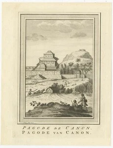 Impresión antigua de la pagoda de Kannon por Van Schley (1758) - Imagen 1 de 1