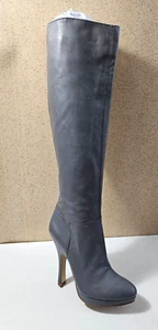 NEW Women's BOUTIQUE 9 Size 5 Gray Leather Knee High Boots Heel Pump Sandal Shoe - Picture 1 of 9
