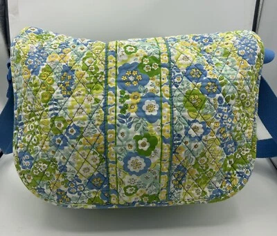 Vera Bradley Bandolera Laptop Bolso Mensajero-Mod Retirado Floral Verde/Azul Foto 1 de 4