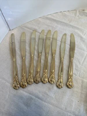 "8 cuchillos de mantequilla Godinger GRAND MASTER Gold Electro Plate 9"" deslustrados descoloridos" Foto 1 de 4